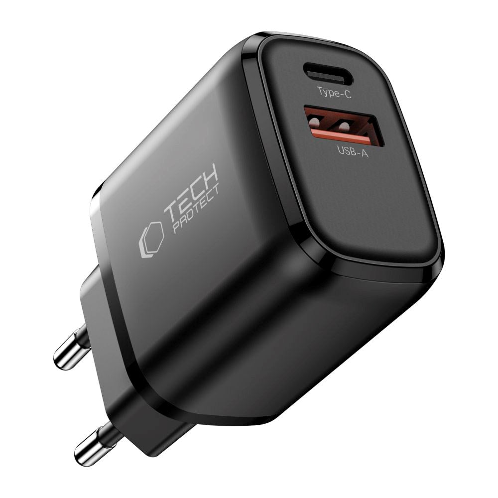 Tech-Protect Vægoplader - 1 x USB-C & 1 x USB-A - 45W - Sort