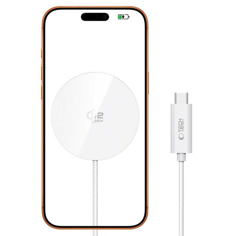 Tech-Protect Qi2 Magnetisk Trådløs Oplader - MagSafe Kompatibel - 25W - Hvid