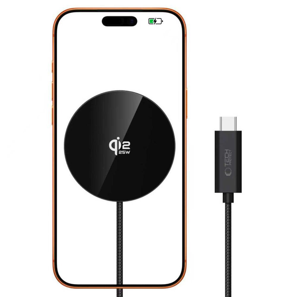 Tech-Protect Qi2 Magnetisk Trådløs Oplader - MagSafe Kompatibel - 25W - Sort