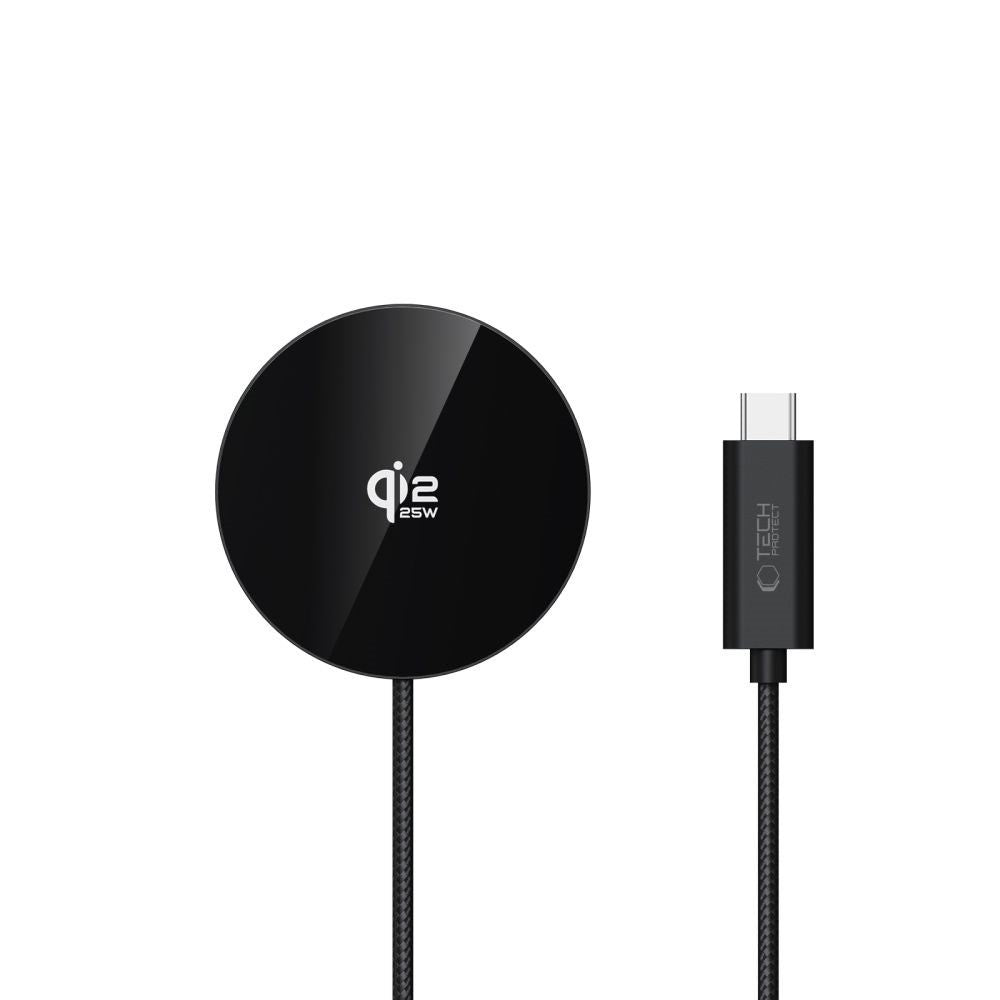 Tech-Protect Qi2 Magnetisk Trådløs Oplader - MagSafe Kompatibel - 25W - Sort