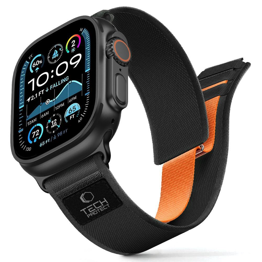Apple Watch (44/SE/45/46/49mm) Tech-Protect Nylon Rem - Sort / Orange
