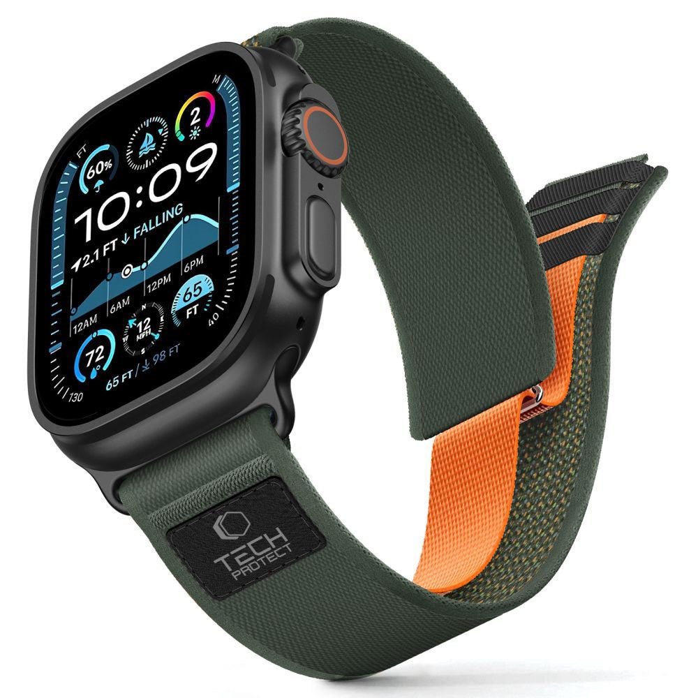 Apple Watch (44/SE/45/46/49mm) Tech-Protect Nylon Rem - Grøn / Orange