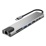 Tech-Protect 8-i-1 USB-C Multiport Adapter med 1 X SD/TF Kortlæser 2 X USB-A 1 X HDMI 2 X USB-C 1 X RJ45 - Grå