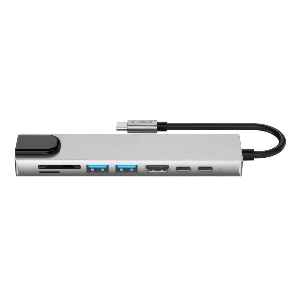 Tech-Protect 8-i-1 USB-C Multiport Adapter med 1 X SD/TF Kortlæser 2 X USB-A 1 X HDMI 2 X USB-C 1 X RJ45 - Grå