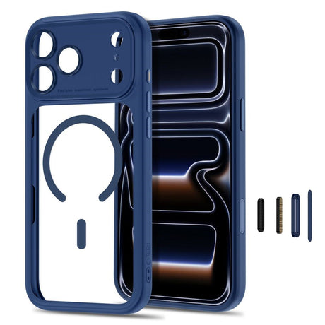 Tech-Protect iPhone 18 Pro Max / 17 Pro Max MagPeak Mobil Cover - MagSafe Kompatibel - Mørkeblå / Gennemsigtig