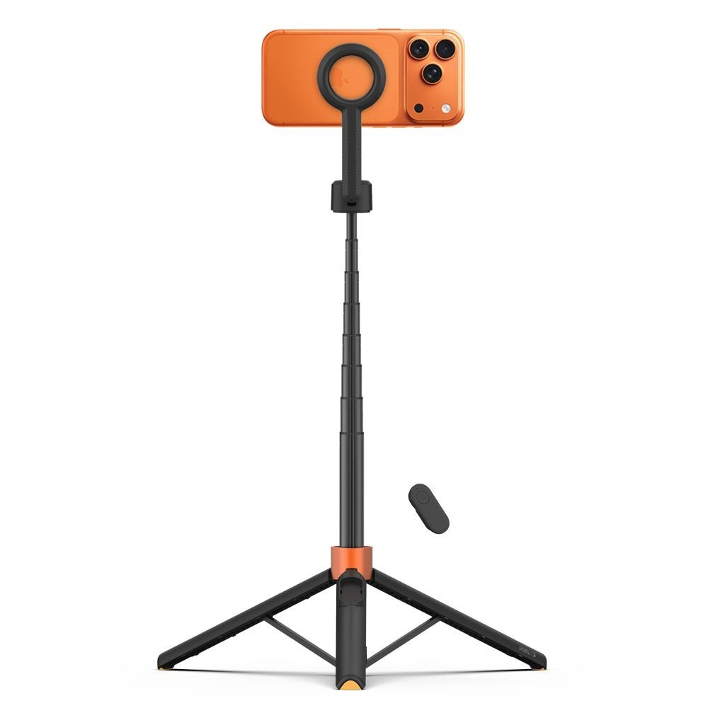 Tech-Protect L10S Bluetooth Tripod Selfie Stang - MagSafe Kompatibel - Sort / Orange