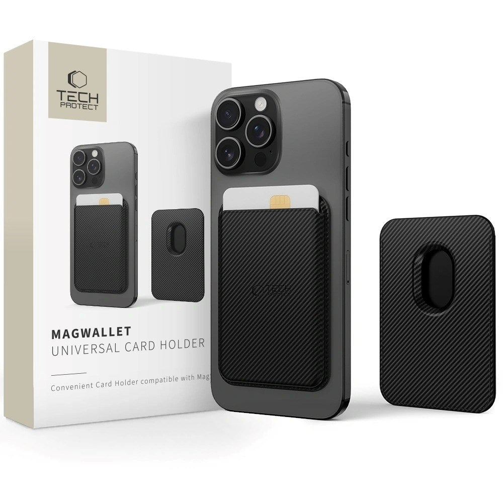Tech-Protect MagWallet Magnetisk og Imiteret Læderkortholder - MagSafe Kompatibel - Sort Carbon