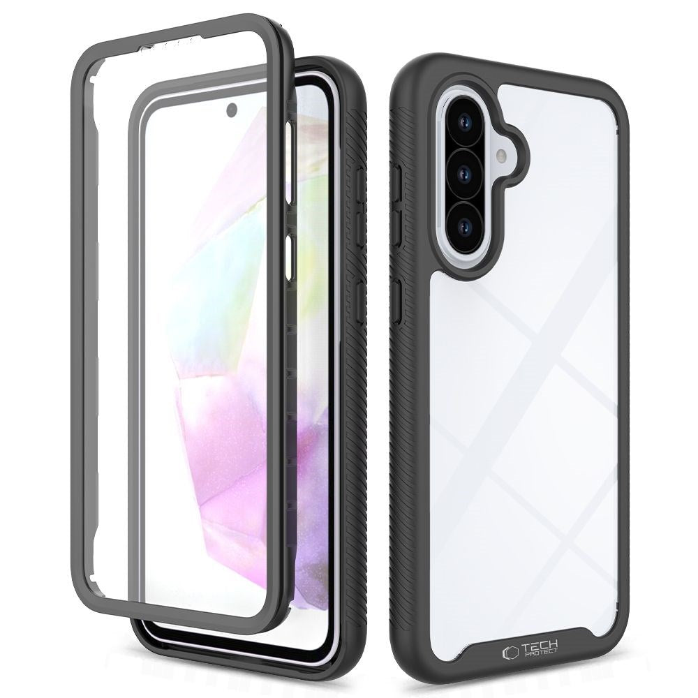 Samsung Galaxy A27 / A37 / A36 / A56 Tech-Protect Defense Mobilcover med Skærmbeskyttelse - Gennemsigtig / Sort