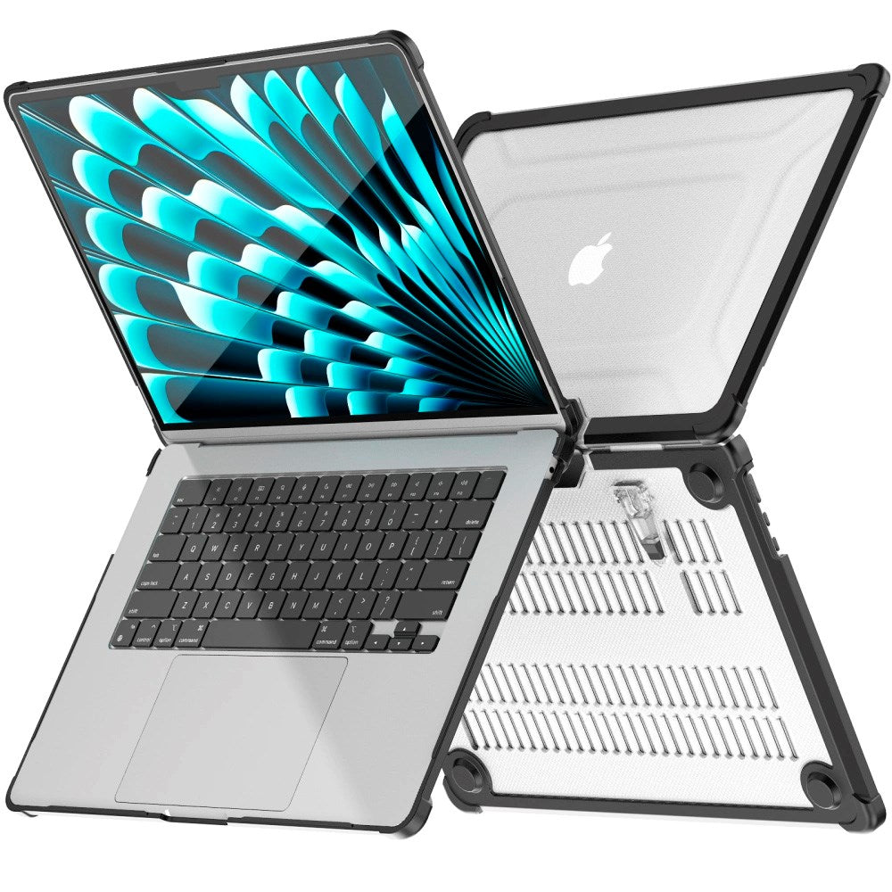 MacBook Air 15" M2 / M3 / M4 (2023 - 2025) - Tech-Protect SmartShell Pro Cover - Sort / Gennemsigtig