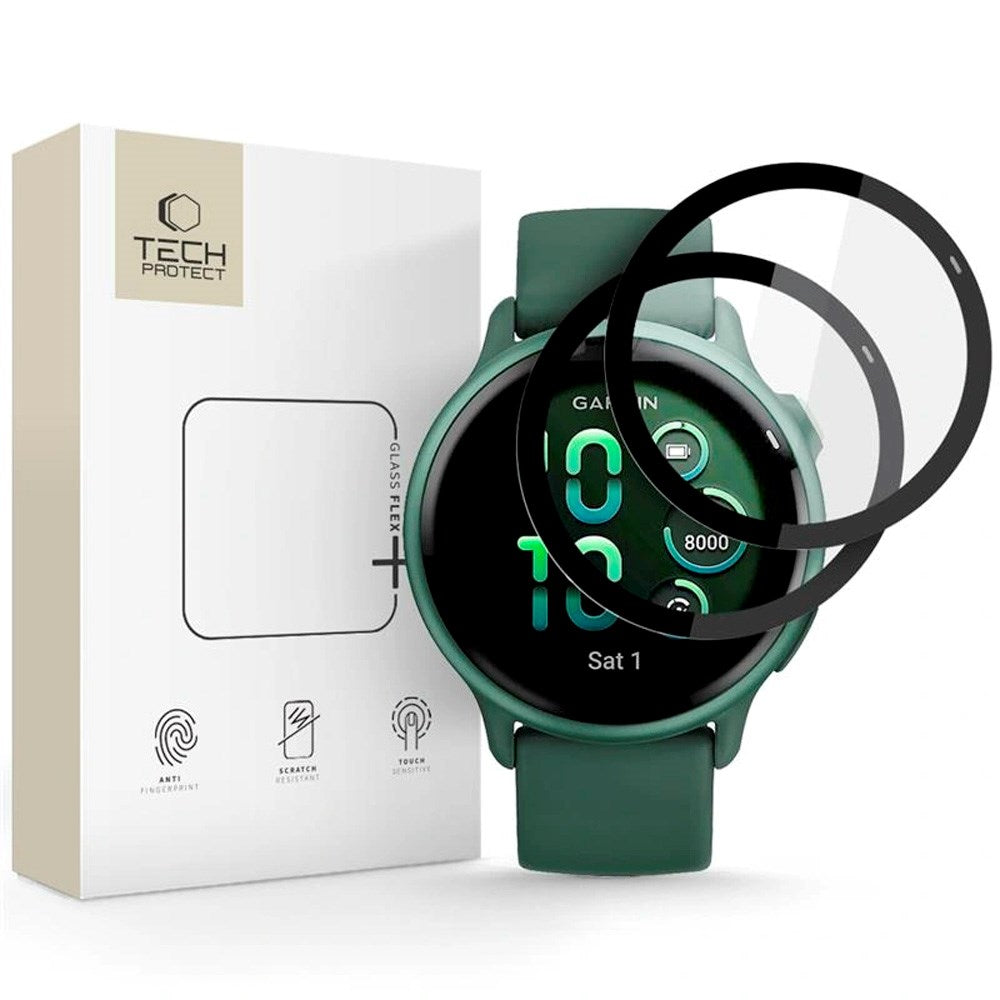 Garmin Vivoactive 6 - Tech-Protect Glass Flex+ Beskyttelsesglas - 2 stk - Gennemsigtig / Sort