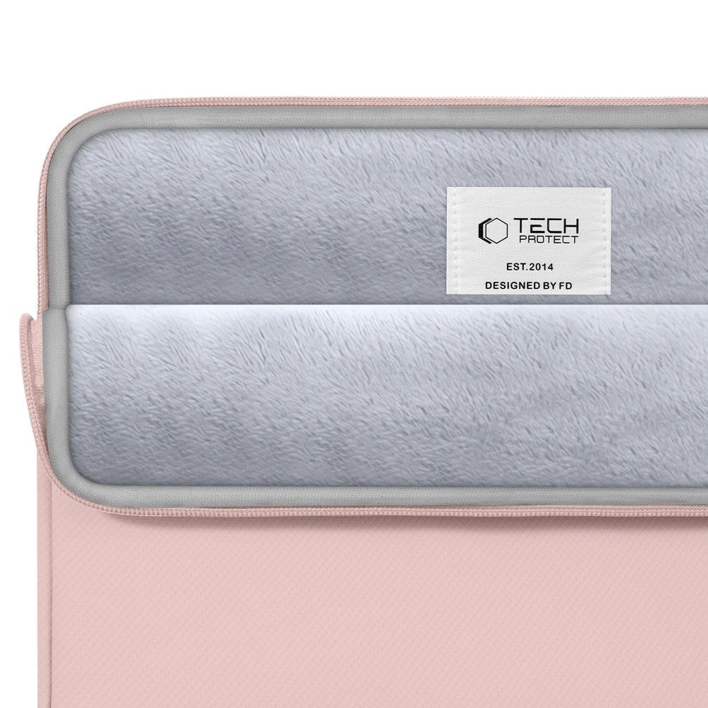 Tech-Protect MacBook / Laptop 15-16" Beskyttende Sleeve med Lomme - Foret Inderside - Lyserød