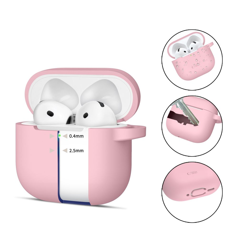 Tech-Protect Apple AirPods 4 Silikone Cover m. Karabinhage - Lyserød