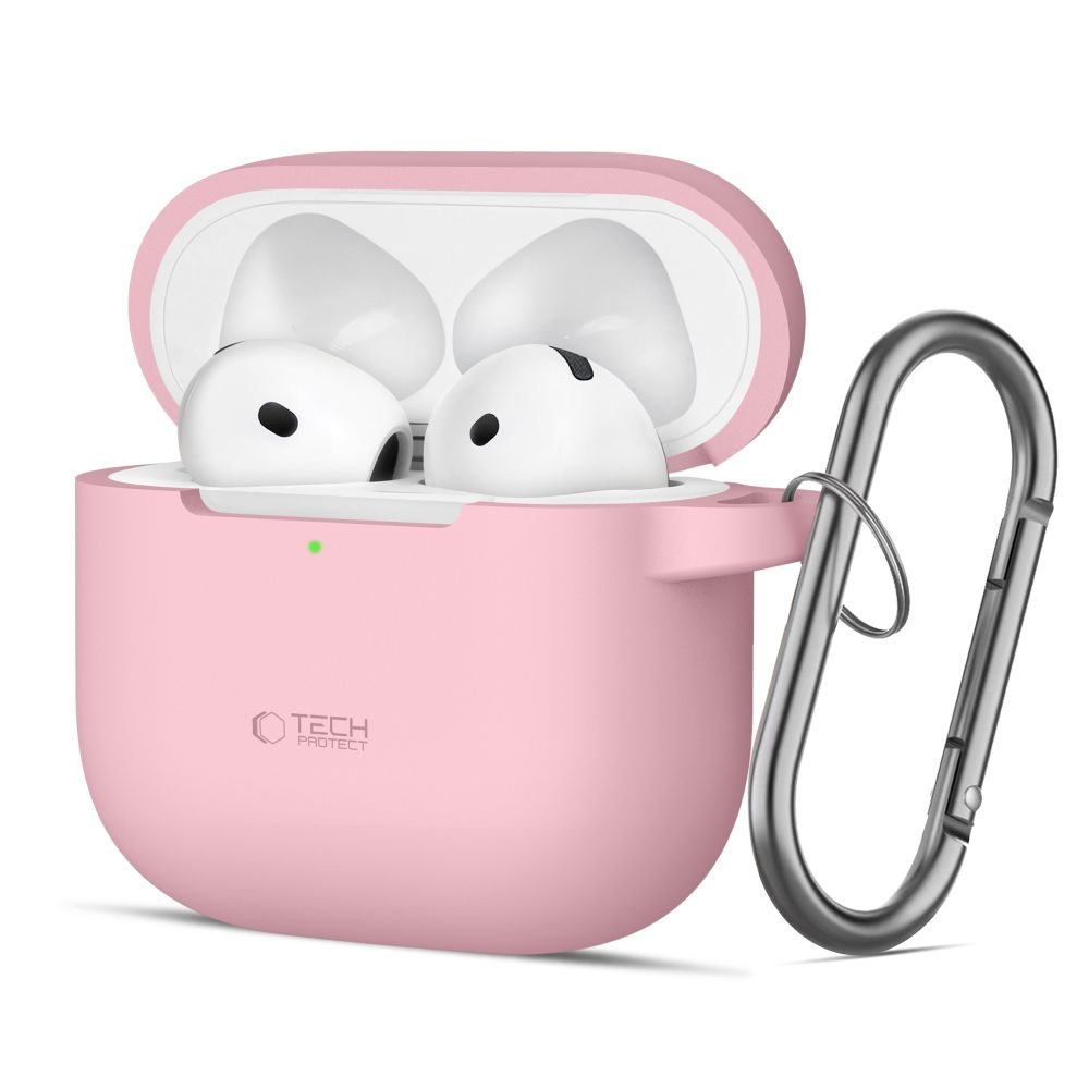 Tech-Protect Apple AirPods 4 Silikone Cover m. Karabinhage - Lyserød