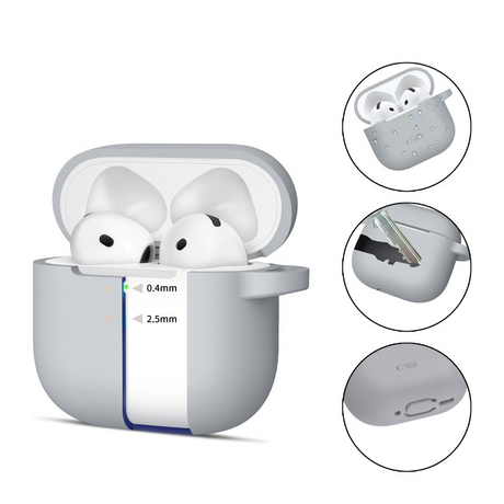 Tech-Protect Apple AirPods 4 Silikone Cover m. Karabinhage - Grå