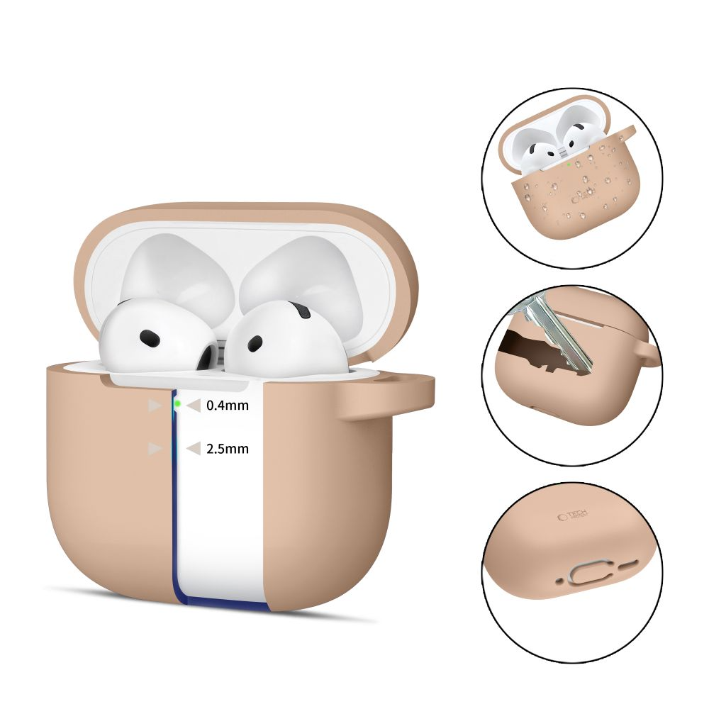 Tech-Protect Apple AirPods 4 Silikone Cover m. Karabinhage - Beige