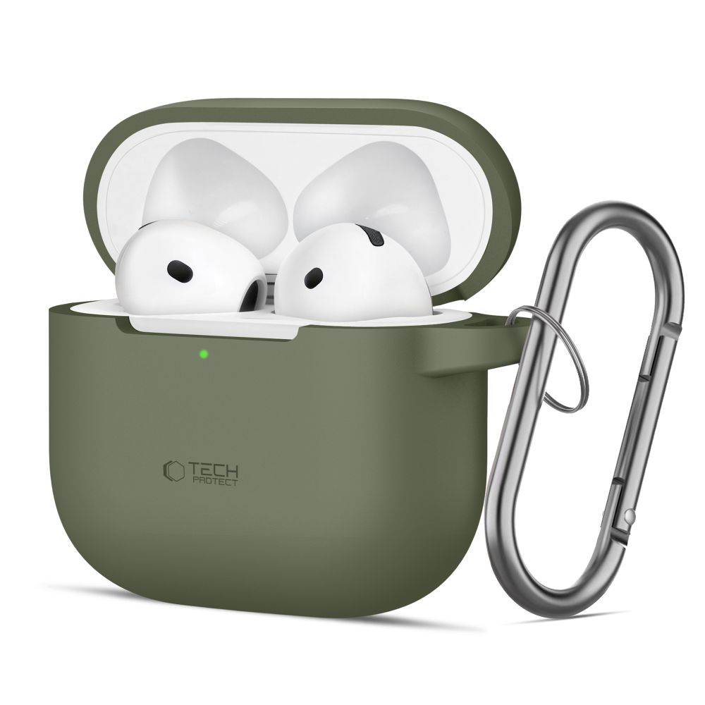 Tech-Protect Apple AirPods 4 Silikone Cover m. Karabinhage - Grøn