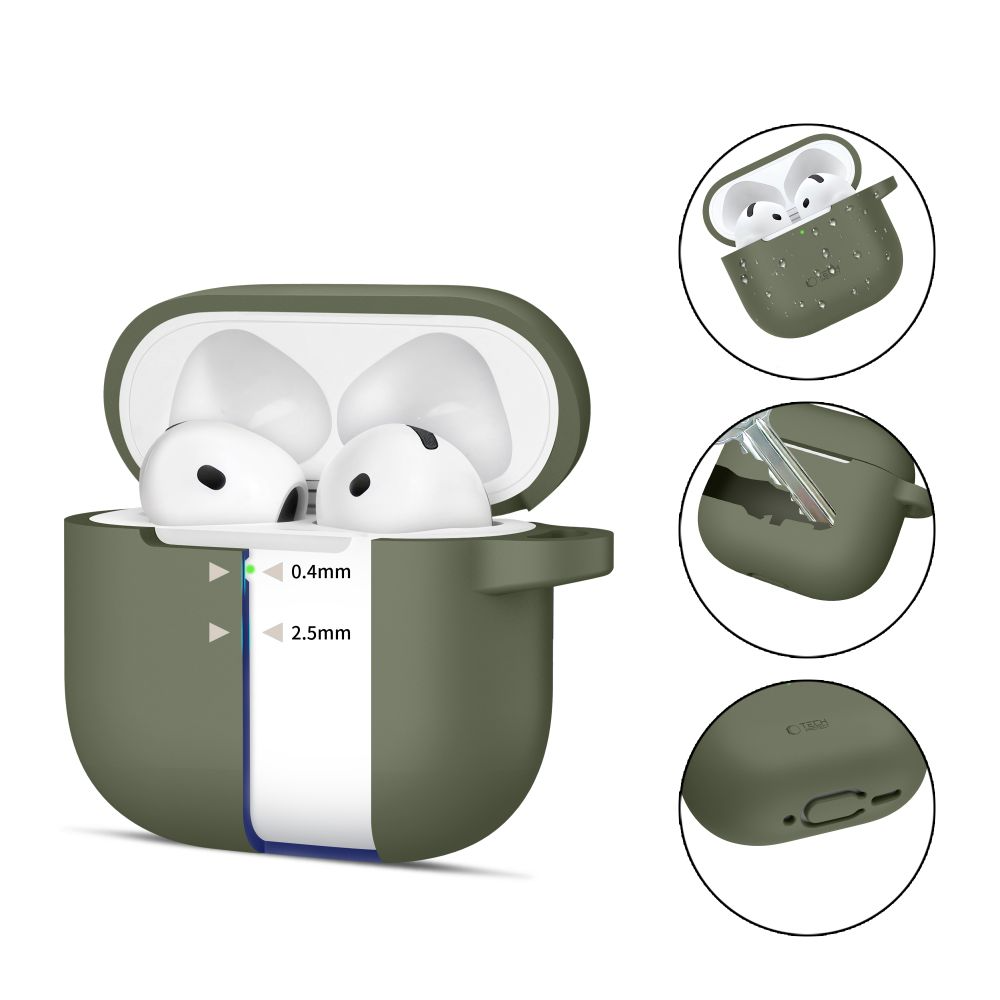 Tech-Protect Apple AirPods 4 Silikone Cover m. Karabinhage - Grøn