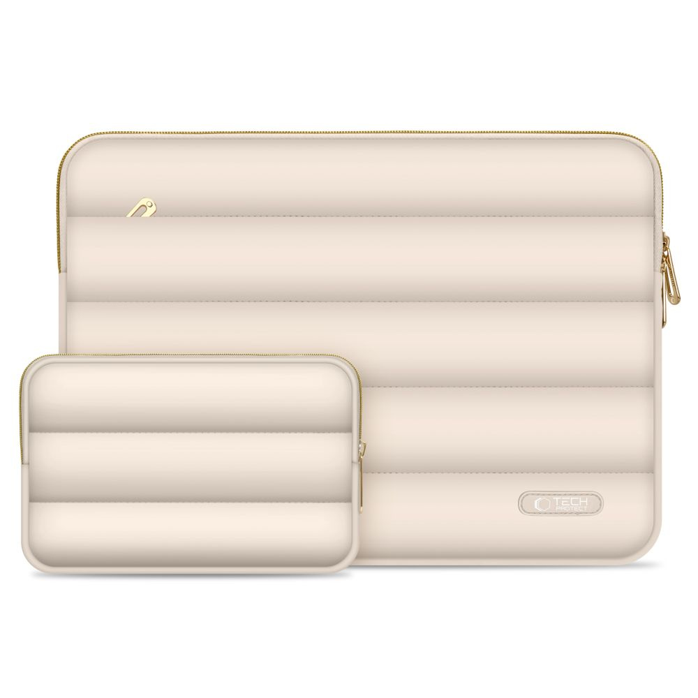 MacBook / Laptop 15-16" - Tech-Protect Puffy - Sleeve m. Lille Taske - Beige