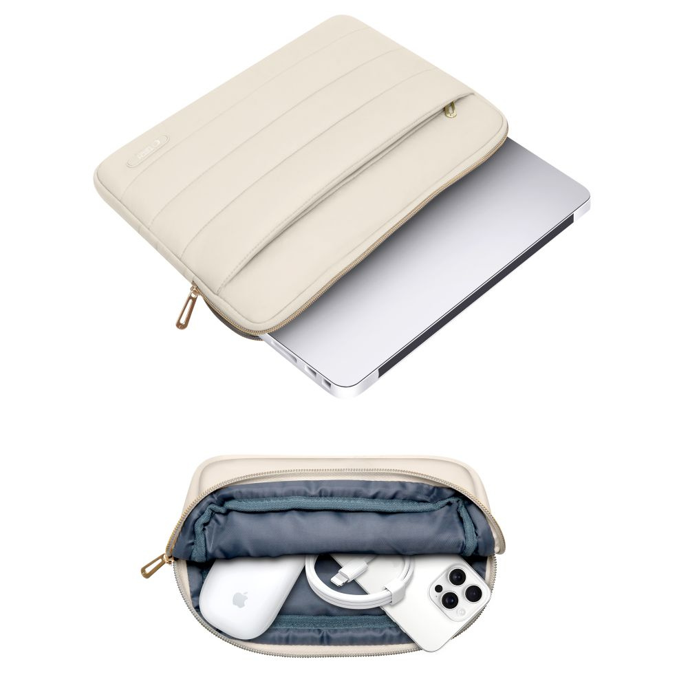 MacBook / Laptop 15-16" - Tech-Protect Puffy - Sleeve m. Lille Taske - Beige