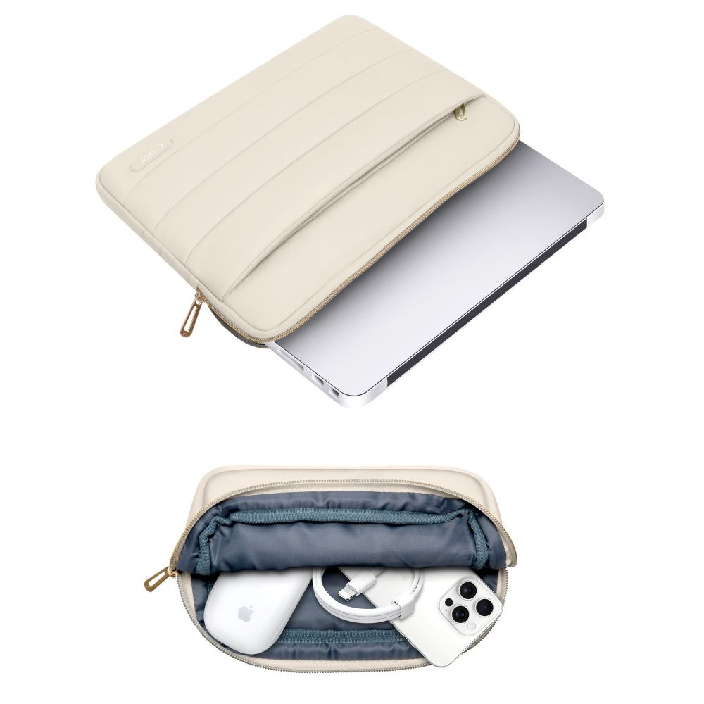 MacBook / Laptop 13-14" - Tech-Protect Puffy - Sleeve m. Lille Taske - Beige