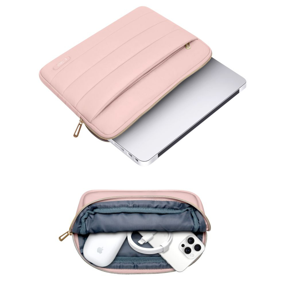 MacBook / Laptop 15-16" - Tech-Protect Puffy - Sleeve m. Lille Taske - Lyserød