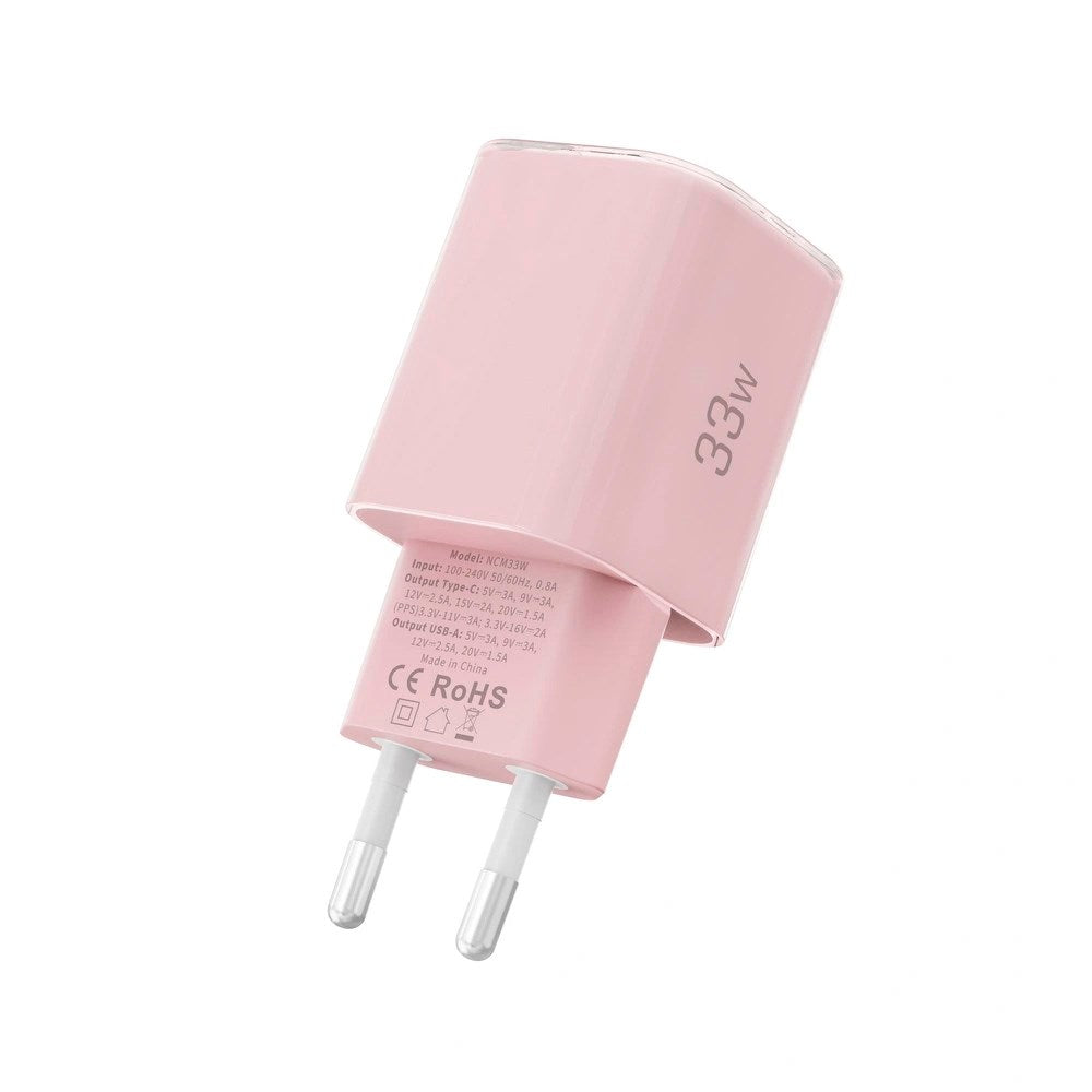 Tech-Protect 33W Vægoplader - 1x USB-A / 1x USB-C - Lyserød