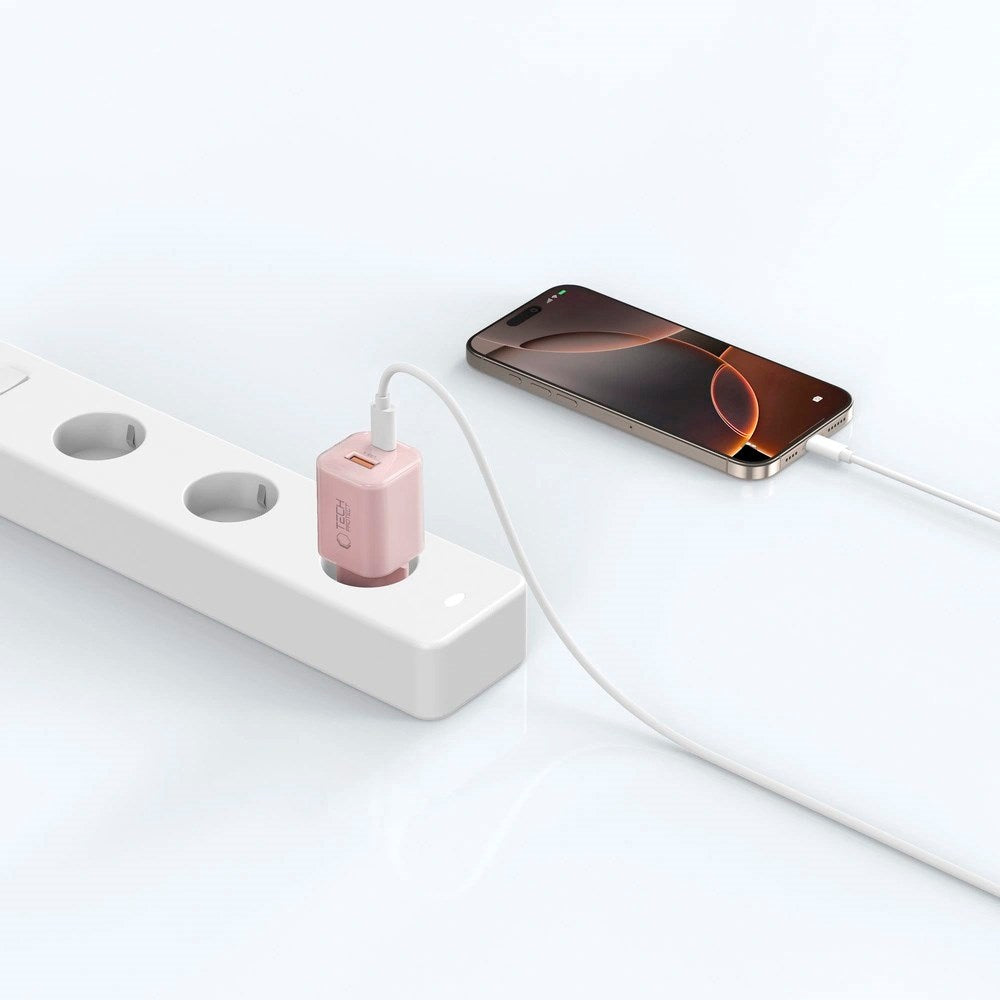 Tech-Protect 33W Vægoplader - 1x USB-A / 1x USB-C - Lyserød