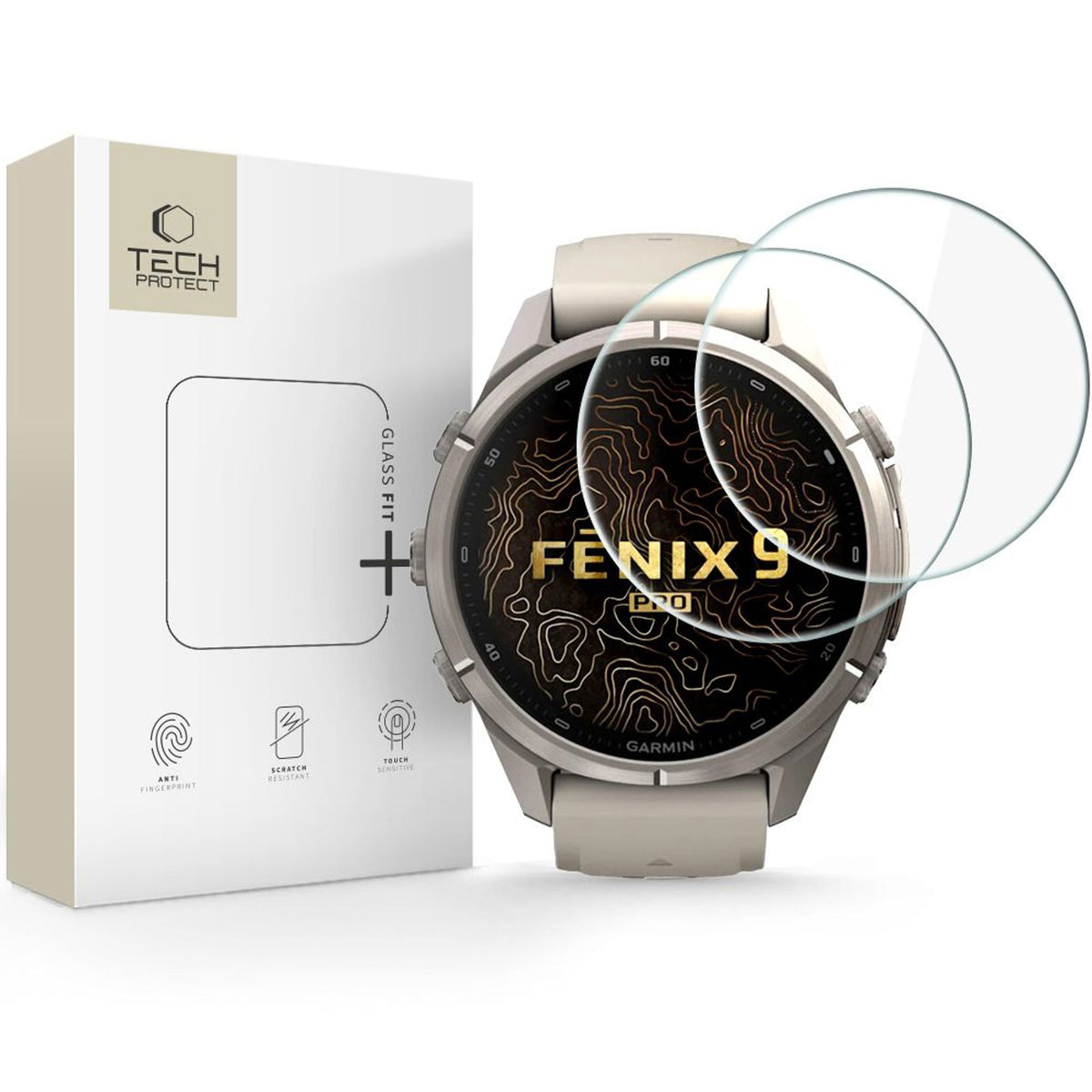 Garmin Fenix 9 Pro (43mm) Tech-Protect Glass Fit+ Skærmbeskyttelsesglas - 2 stk - Gennemsigtig