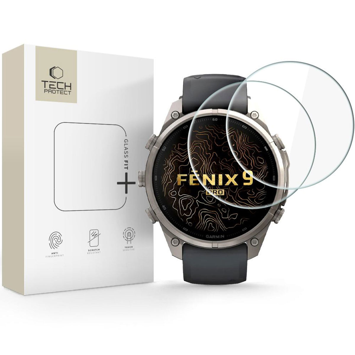 Garmin Fenix 9 Pro (47mm) Tech-Protect Glass Fit+ Skærmbeskyttelsesglas - 2 stk - Gennemsigtig