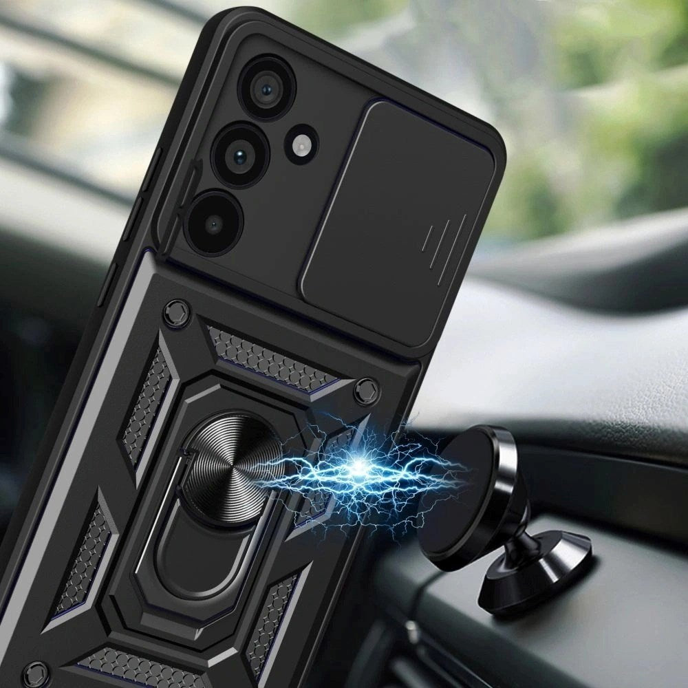 Samsung Galaxy A37 Tech-Protect Camshield m. Fingergreb & Ståfunktion - Sort