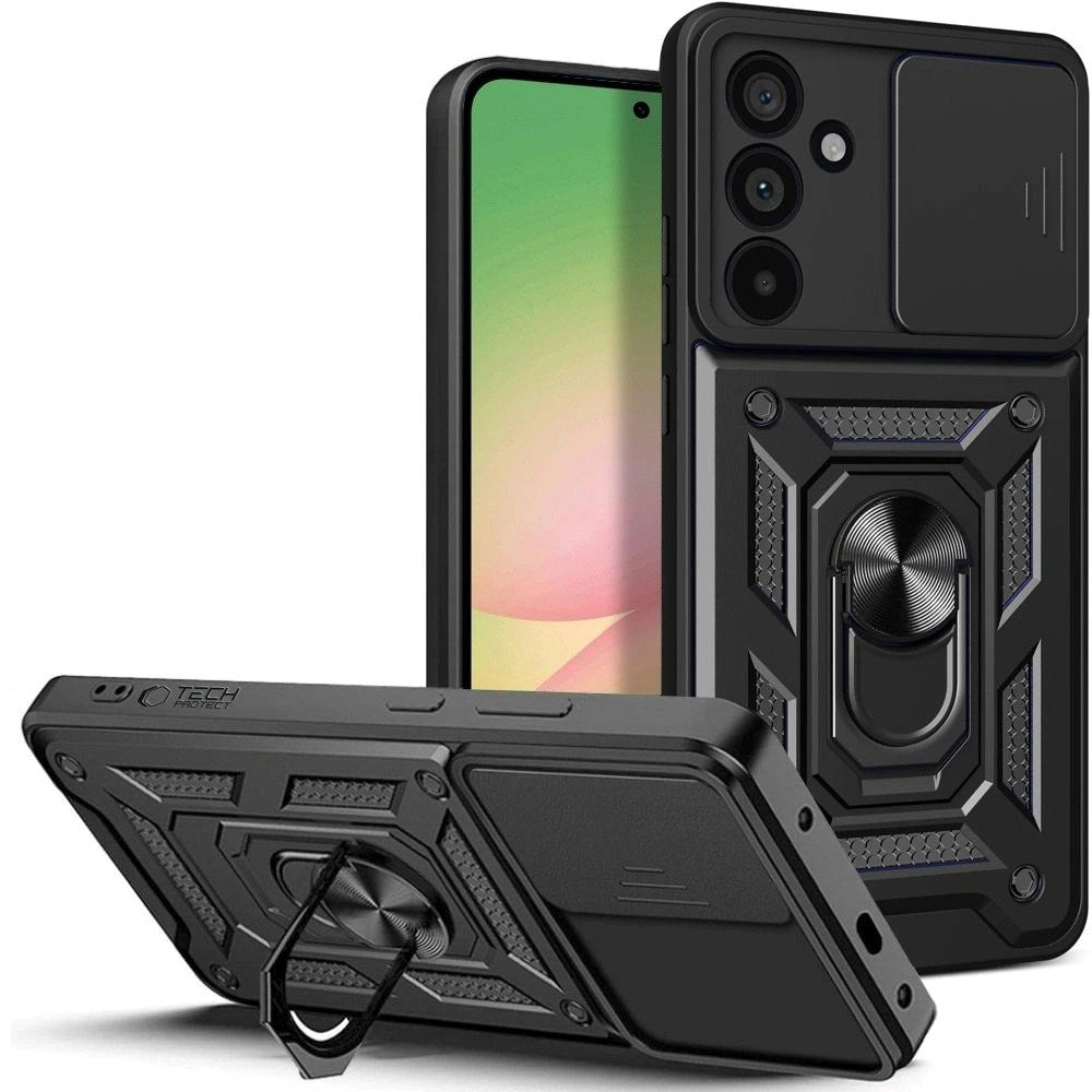 Samsung Galaxy A37 Tech-Protect Camshield m. Fingergreb & Ståfunktion - Sort