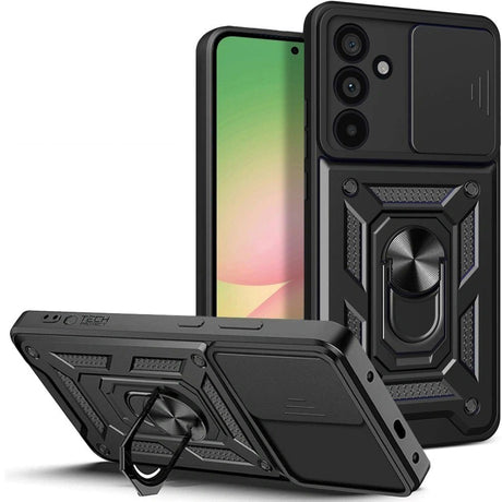 Samsung Galaxy A37 Tech-Protect Camshield m. Fingergreb & Ståfunktion - Sort