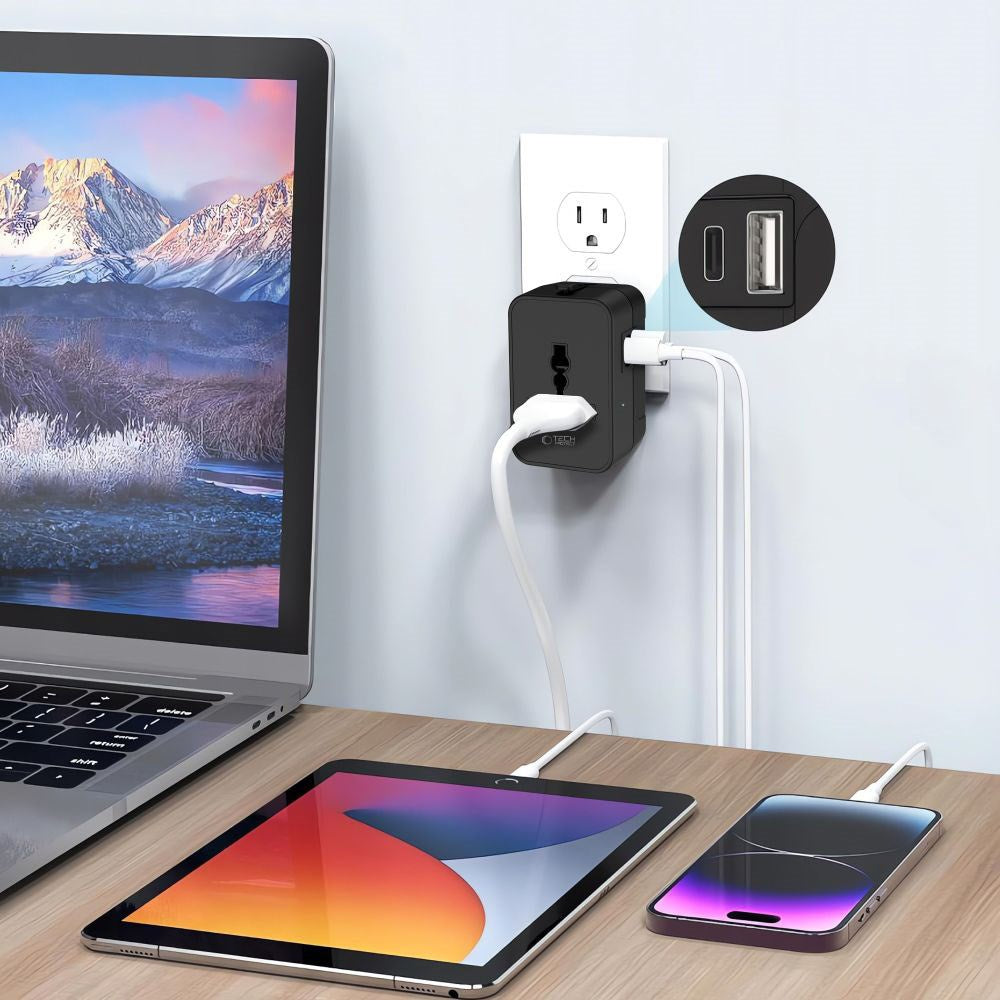 Tech-Protect Rejseadapter - EU / UK / US / AU - Sort