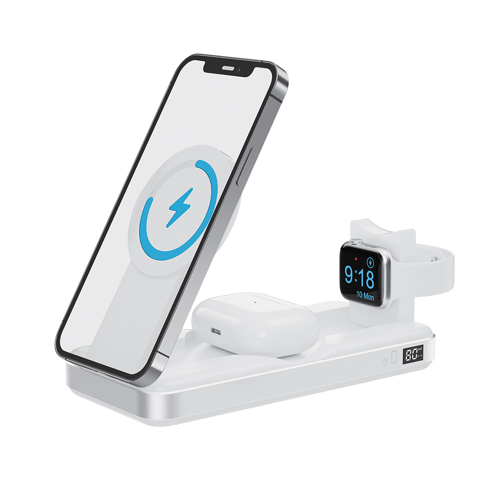 3-i-1 Magnetisk Trådløs PowerBank - Forever MATB-300 - 10.000 mAh - MagSafe Kompatibel - Hvid