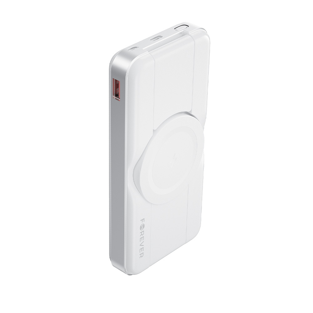 3-i-1 Magnetisk Trådløs PowerBank - Forever MATB-300 - 10.000 mAh - MagSafe Kompatibel - Hvid