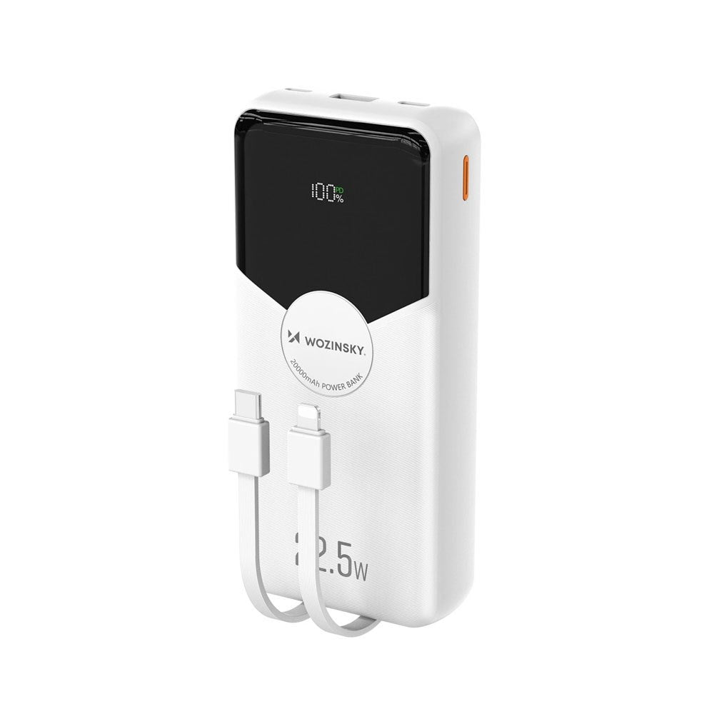Wozinsky Powerbank - 20.000mAh - USB-C-Kabel - Lightning-Kabel - Hvid