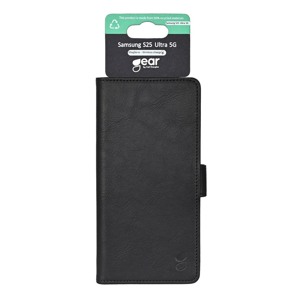 Samsung Galaxy S25 Ultra GEAR Classic Flip Cover Kunstlæder - Kortholder og Ståfunktion - Sort