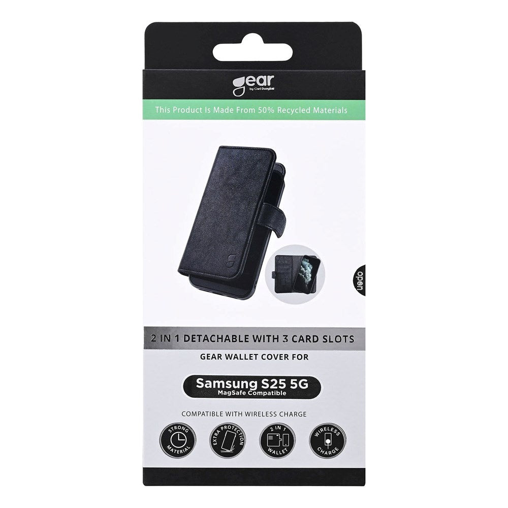 GEAR Samsung Galaxy S25 2-in-1 Kunstlæder Flip Cover - Kortholder - Sort