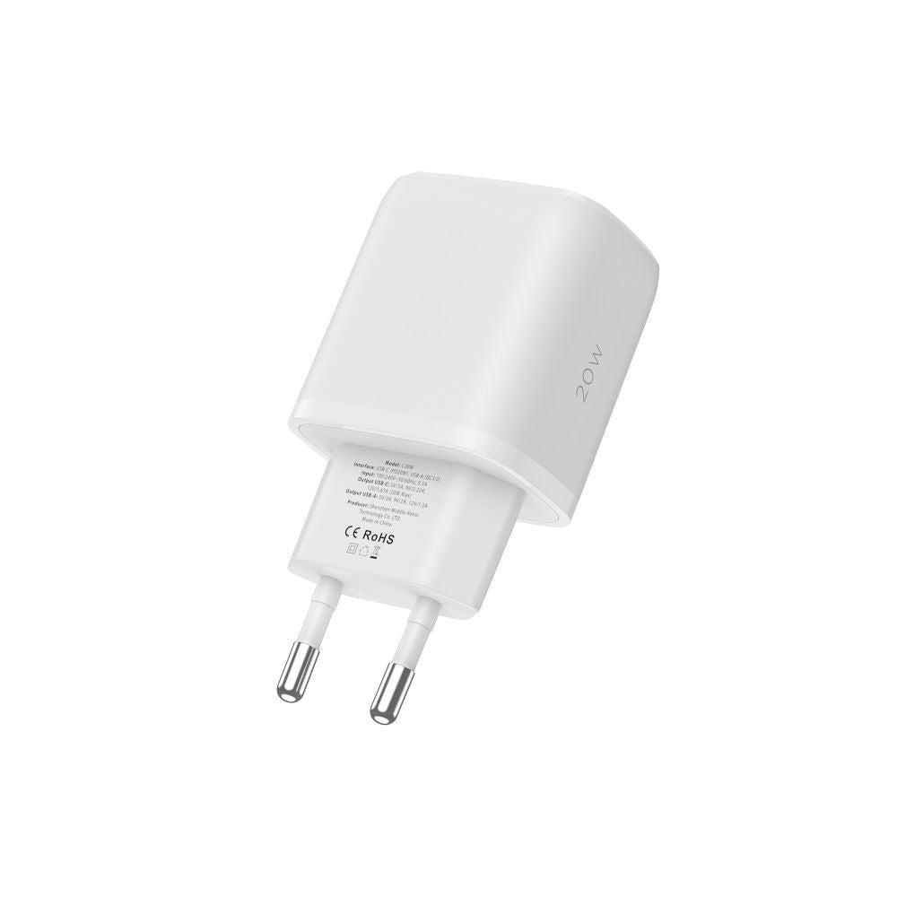 Tect-Protect Network 20W Vægoplader m. 1 x USB-C & 1 x USB-A - Power Delivery - Hvid