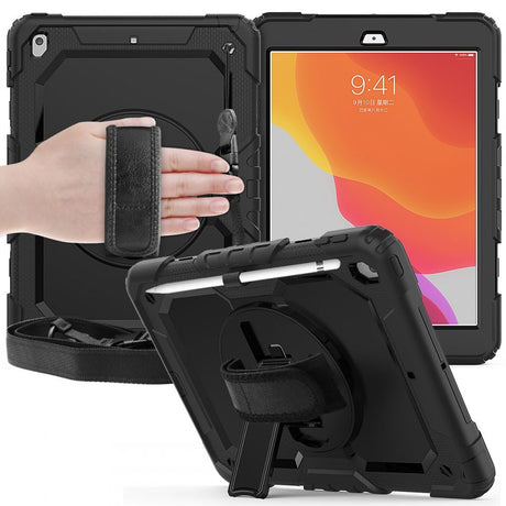 iPad 10.2" (2021 / 2020 / 2019) Tech-Protect Solid360 Case m. Beskyttelsesfilm, Håndholder & Skulderstrop Sort