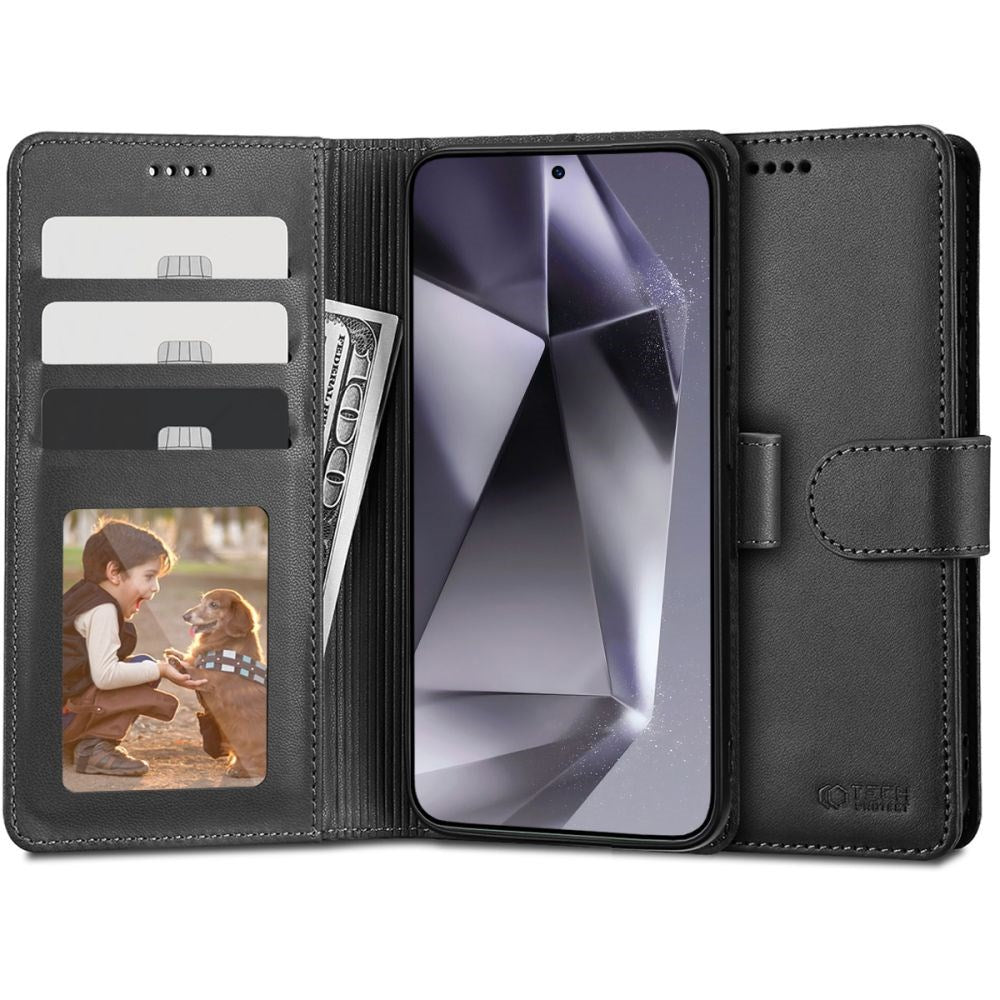 Samsung Galaxy S24+ (Plus) Tech-Protect Flip Wallet m. Pung & Ståfunktion - Sort