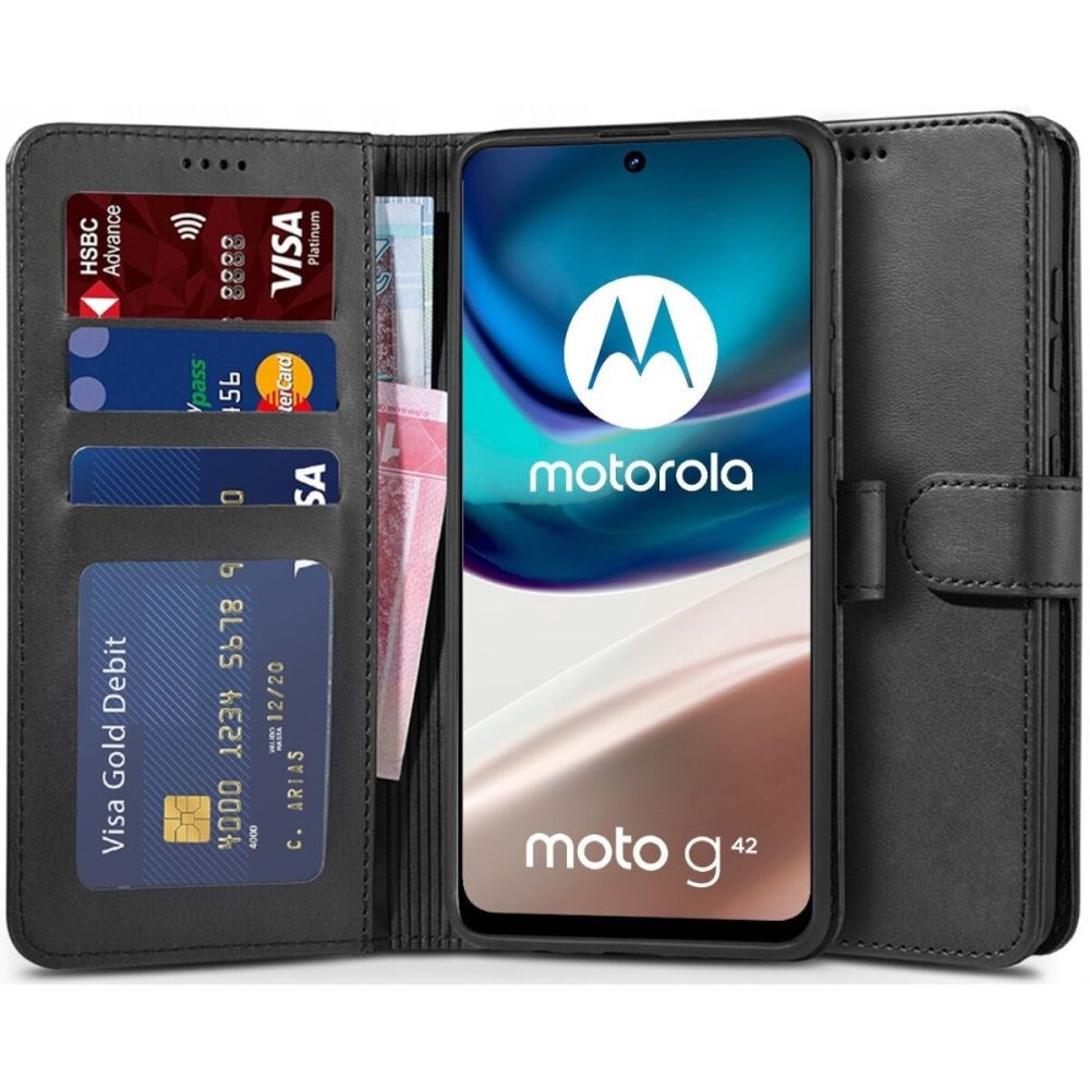 Motorola Moto G42 Tech-Protect Flip Wallet m. Pung & Ståfunktion - Sort