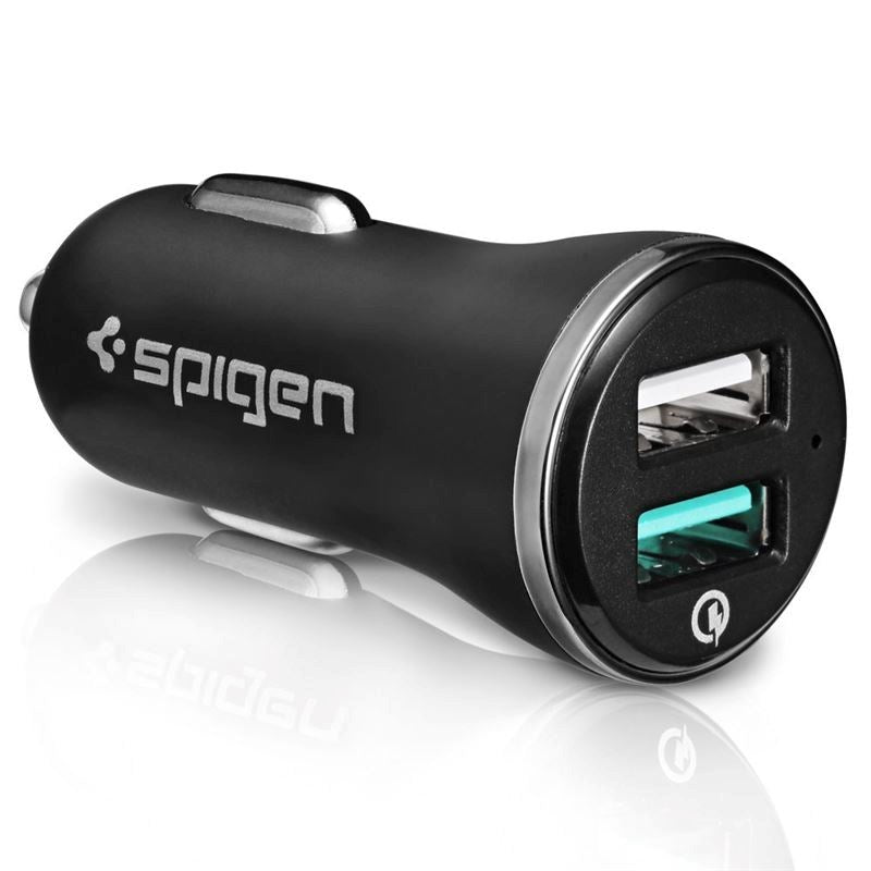 Spigen F27QC Biloplader 2x USB-A 12W m. QC 3.0 - Sort