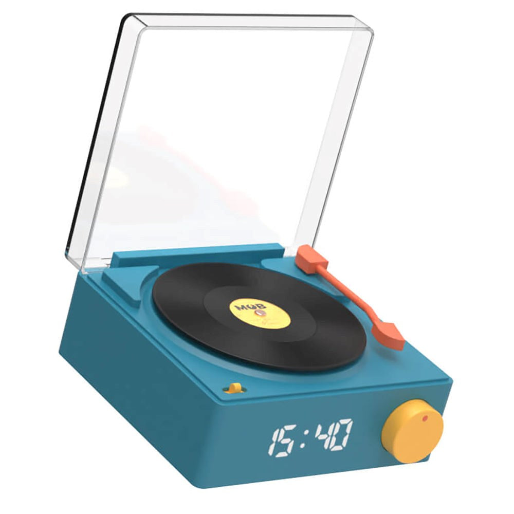 MOB - Trådløs Bluetooth Højtaler m. Vækkeur - Vinyl Retro - Blå