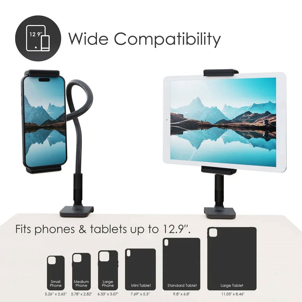 Desire2 Gooseneck Tablet Holder m. Klemme til Bord - Sort
