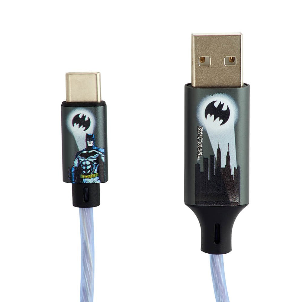 Batman Light Up USB-A til USB-C Kabel 1.2 Meter - Sort / Blå