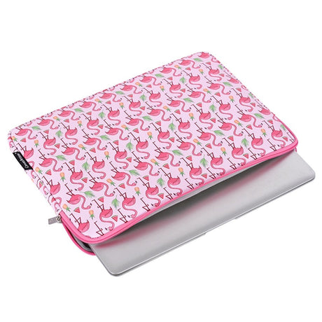 CanvasArtisan Læder Sleeve m. Flamingo Motiv Til Bærbar PC / Macbook 14" - (37 x 26.5 x 2 cm) - Lyserød