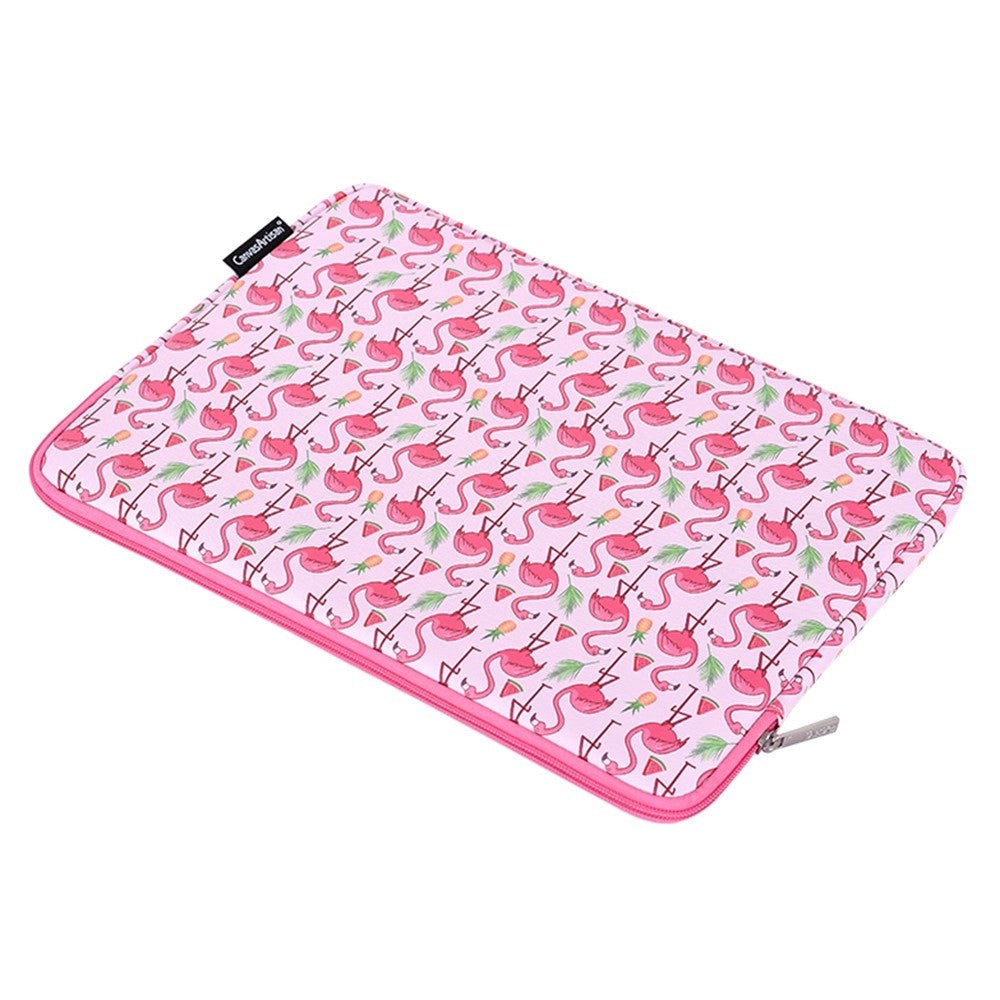 CanvasArtisan Læder Sleeve m. Flamingo Motiv Til Bærbar PC / Macbook 14" - (37 x 26.5 x 2 cm) - Lyserød