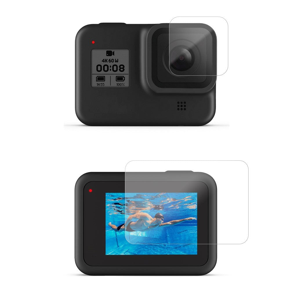 GoPro Hero 8 Beskyttelsessæt med Hærdet Glas & Beskyttelsesfilm - Gennemsigtig