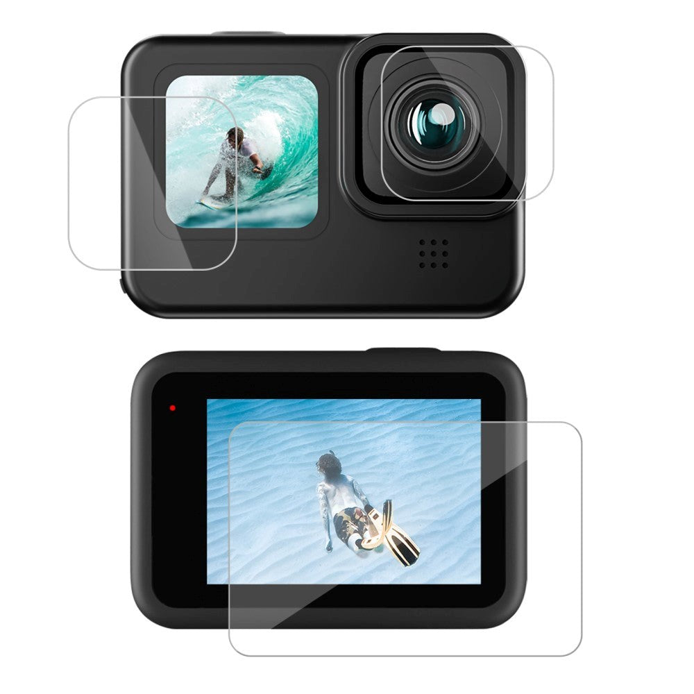 GoPro Hero 9 / 10 / 11 Sæt m. 2 stk. Frontdisplay Film, 2 stk. Bagdisplay Film & 2 stk. Linsefilm - Gennemsigtig